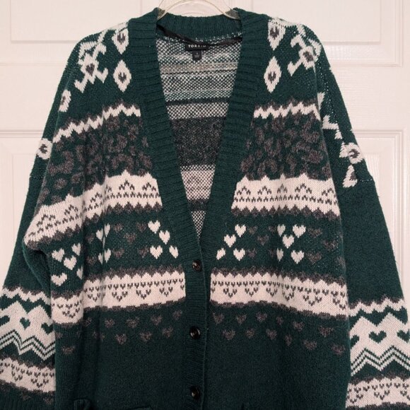 Torrid Floral Cardigan Womens Size 1X Green Botanical Garden Leopard Print - Picture 2 of 12
